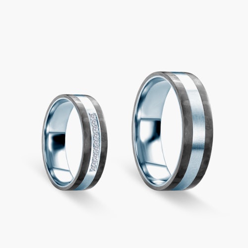 Obrączki ślubne: carbon, srebro, płaskie, 6 mm